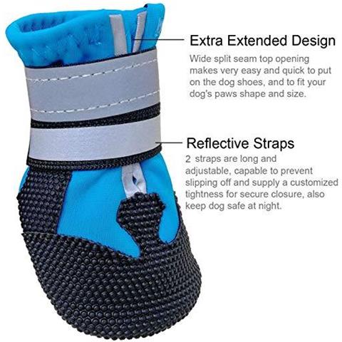 Dog Shoes - Cane Guscio Protettivo Set Di 4 Boots Per Cani Paws Scarpe Cane Impermeabili Con Le Cinghie Registrabili Riflettente E Anti Slip Sole Per Le Medie E Cani Di Taglia Grande (m) - Foto 4