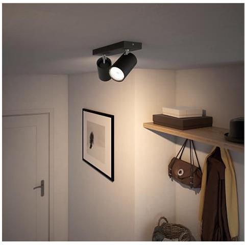 Lampada Da Soffitto Con Due Faretti Kosipo Nero 92x240x118 Mm Metallo - Foto 1