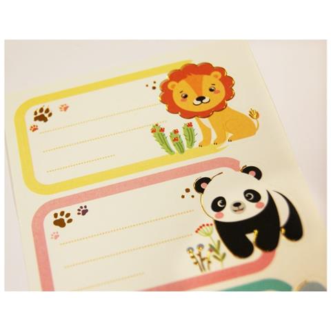 12 Etichette Per La Scuola - Rettangolo - Piccoli Animali - Oro - Foto 1