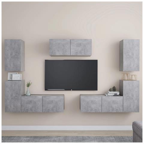 Set Mobile Porta Tv 7 Pz Grigio Cemento In Truciolato - Foto 11