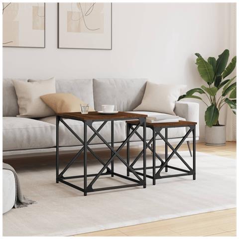 Tavolini Impilabili 2 Pz Rovere Marrone In Legno Multistrato - Foto 3