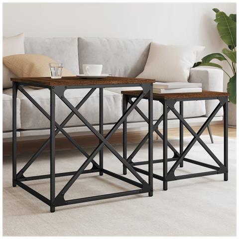 Tavolini Impilabili 2 Pz Rovere Marrone In Legno Multistrato - Foto 1