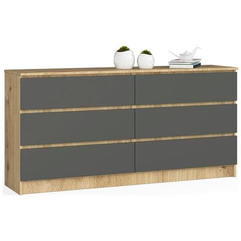 Cassettiera K160, 6 cassetti, 160x40x77 cm, Colore Quarcia Artisan e Grigia Grafite - Foto 1