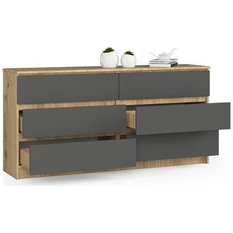 Cassettiera K160, 6 cassetti, 160x40x77 cm, Colore Quarcia Artisan e Grigia Grafite - Foto 2