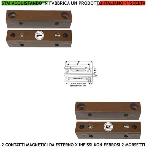 Rilevatore Magnetico Esterno 2 Pezzi Allarme Infissi Non Ferrosi Contatto Reed Uscita Nc Sensibilità Magnetica 13 Mm T - Foto 1