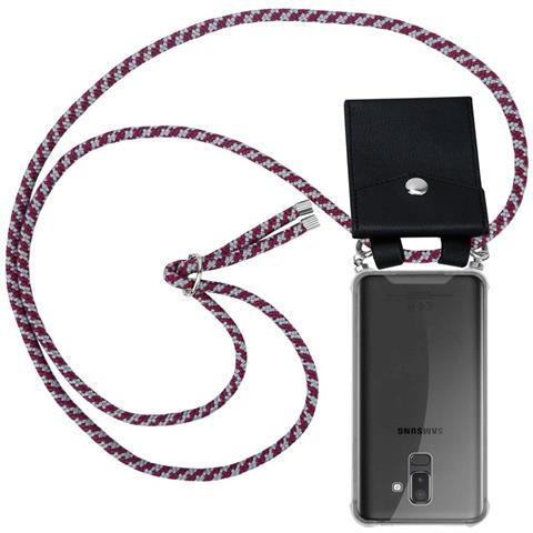 Catena Di Telefoni Cellulari Compatibile Con Samsung Galaxy A6 Plus 2018 In Rosso Bianco - Coperchio Protettivo In Silicone Con Anelli D'argento, Cinturino In Corda E Custodia Staccabile - Foto 1