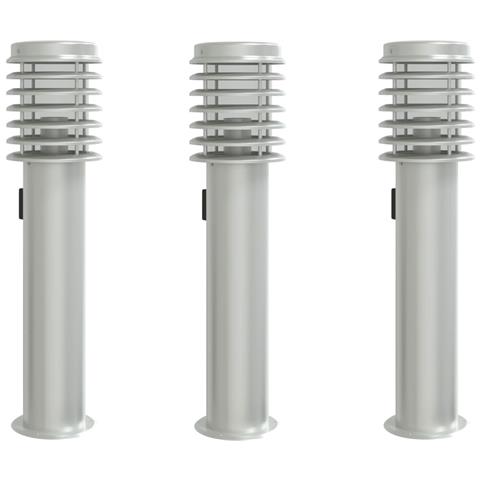 Lampade Da Terra Esterni Con Presa 3 Pz Argento 60 Cm Acciaio - Foto 2
