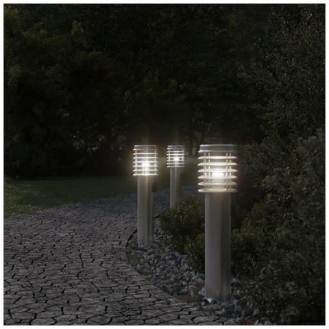 Lampade Da Terra Esterni Con Presa 3 Pz Argento 60 Cm Acciaio - Foto 3