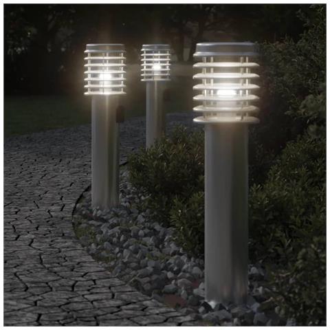 Lampade Da Terra Esterni Con Presa 3 Pz Argento 60 Cm Acciaio - Foto 1