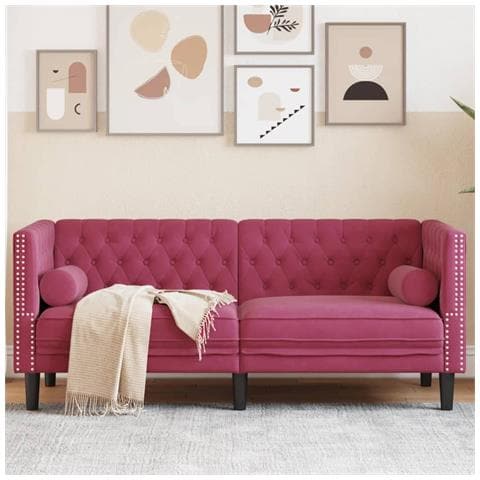 Divano Chesterfield Con Rinforzi 2 Posti Rosso Vino In Velluto - Foto 1