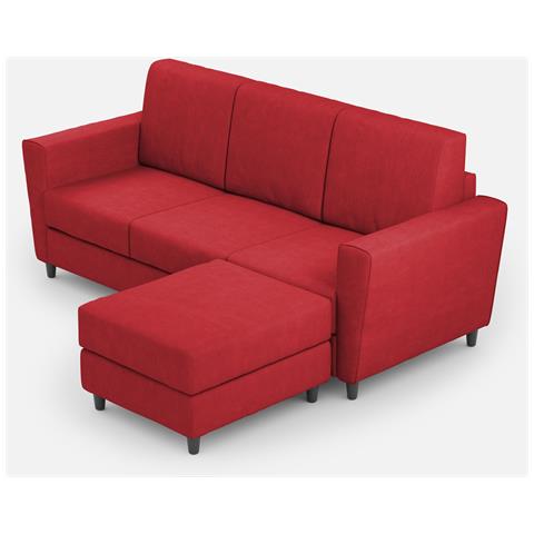 Divano Yasel 3 Posti (tre Sedute Da 60cm) + Pouf Misure Esterne L. 212 P. 155 Colore Rosso - Foto 1
