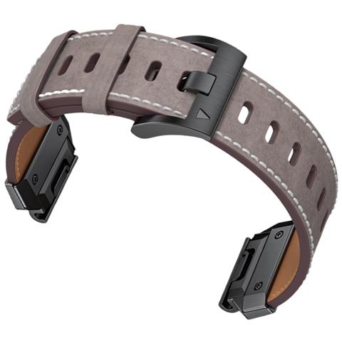 Cinturino In Vera Pelle Per Garmin Fenix 8/7x/7/6/5/965 Gray 26 Mm - Foto 1