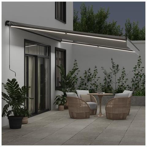 Tenda Retrattile Manuale Con Led Antracite E Bianco 600x350 Cm - Foto 3