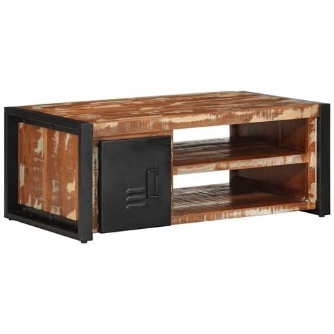 Tavolino Salotto Multicolore 90x50x36cm Legno Massello Recupero - Foto 1