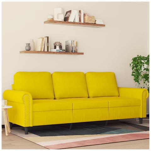Divano A 3 Posti Giallo 180 Cm In Velluto - Foto 1