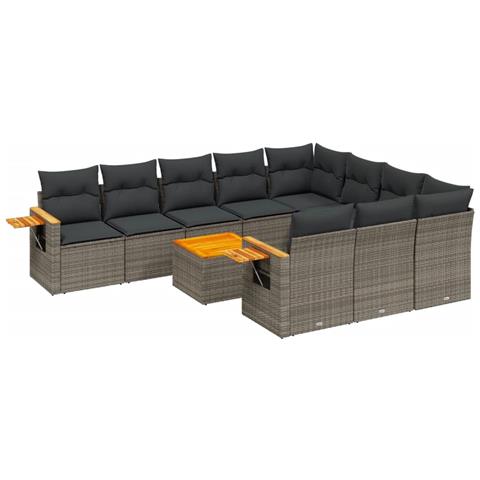 Set Divani Da Giardino 11 Pz Con Cuscini In Polyrattan Grigio - Foto 2