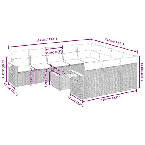 Set Divani Da Giardino 11 Pz Con Cuscini In Polyrattan Grigio - Foto 3
