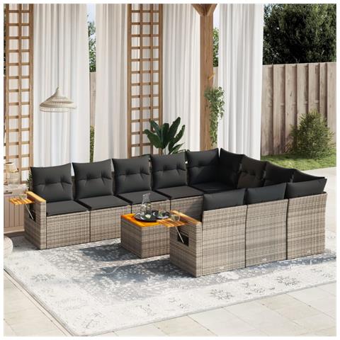Set Divani Da Giardino 11 Pz Con Cuscini In Polyrattan Grigio - Foto 1