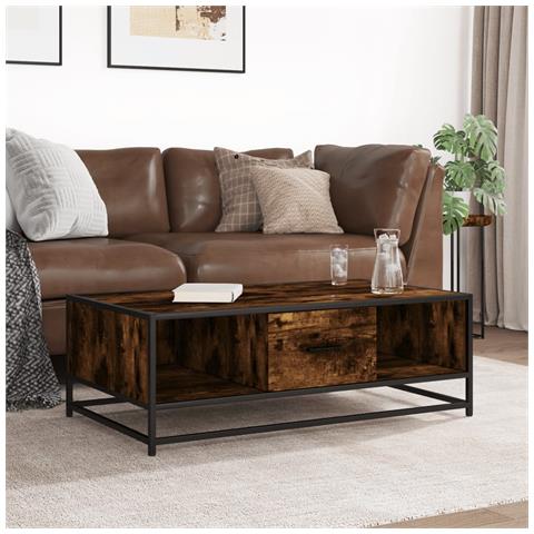 Tavolino Rovere Fumo 100x57x35cm In Legno Multistrato E Metallo - Foto 3