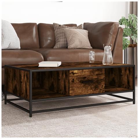 Tavolino Rovere Fumo 100x57x35cm In Legno Multistrato E Metallo - Foto 1