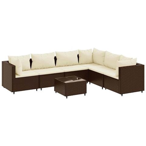 Set Divani Da Giardino 7 Pz Con Cuscini In Polyrattan Marrone - Foto 2