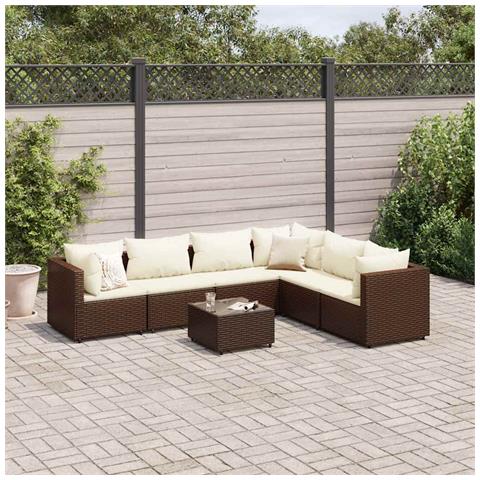 Set Divani Da Giardino 7 Pz Con Cuscini In Polyrattan Marrone - Foto 1