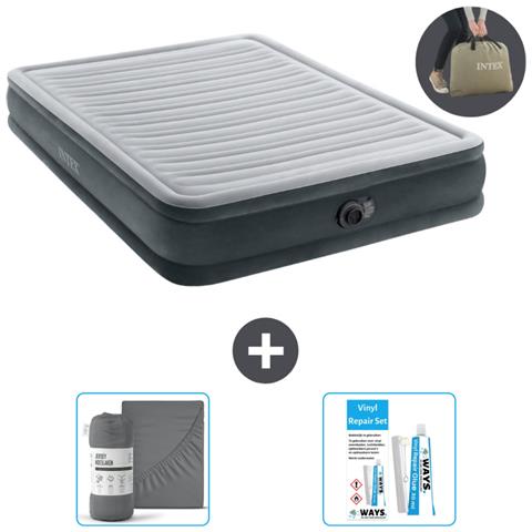 Set Materassino Gonfiabile - 203x152x33 Cm - Lichtgrijs - Include Accessori Coordinati - Foto 1