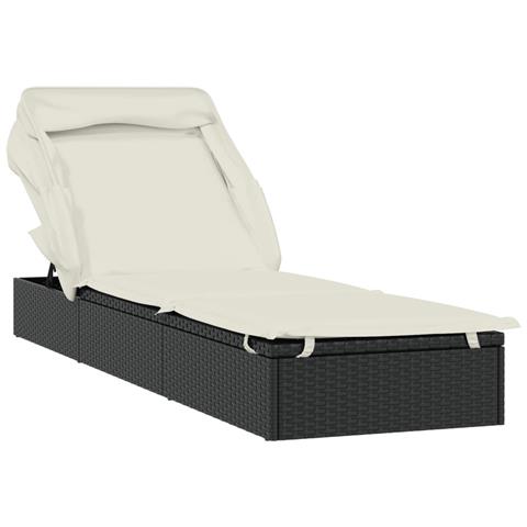 Lettino Con Tetto Pieghevole Nero 213x63x97 Cm Polyrattan - Foto 1