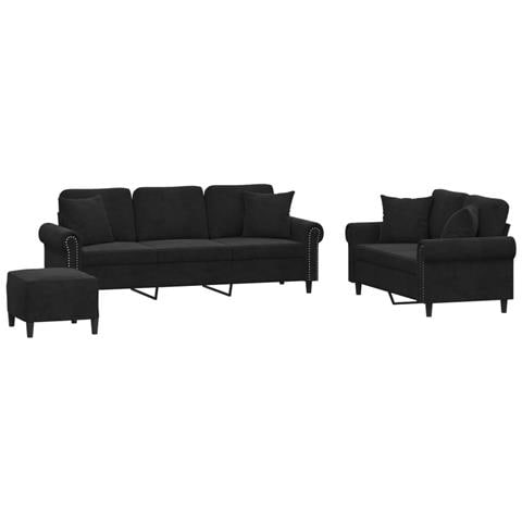 Set di Divani 3 pz con Cuscini Nero in Velluto - Foto 1