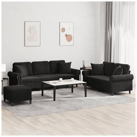 Set di Divani 3 pz con Cuscini Nero in Velluto - Foto 2