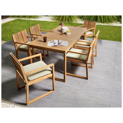 Set Da Pranzo Da Giardino 8 Posti Sassari Premium Con Cuscini Legno Di Acacia Certificato Verde Chiaro - Foto 1