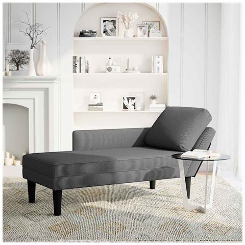 Sdraio con Cuscino Destro in Velluto a Coste Grigio Scuro - Foto 2