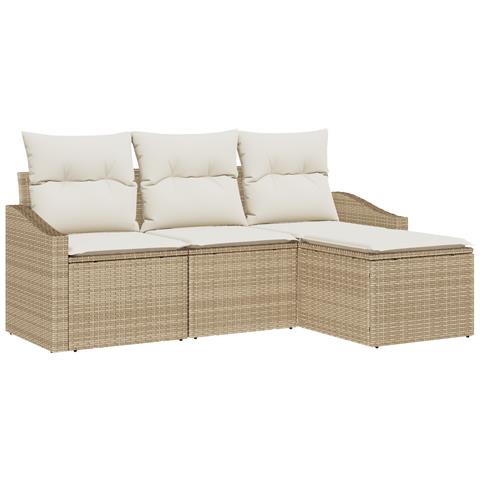 Set Divano da Giardino a 4 Pezzi con Cuscini Beige Polirattan - Foto 1