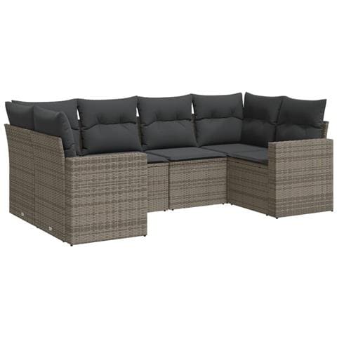 Set Divano da Giardino 6 pz con Cuscini Grigio in Polyrattan - Foto 1