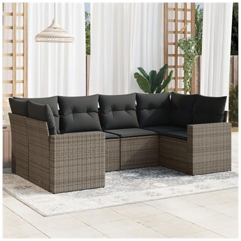 Set Divano da Giardino 6 pz con Cuscini Grigio in Polyrattan - Foto 2