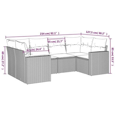 Set Divano da Giardino 6 pz con Cuscini Grigio in Polyrattan - Foto 3