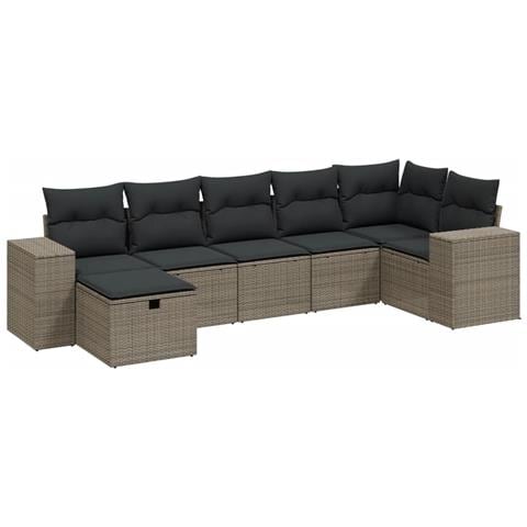 Set Divani da Giardino 7pz con Cuscini Grigio Chiaro Polyrattan - Foto 1