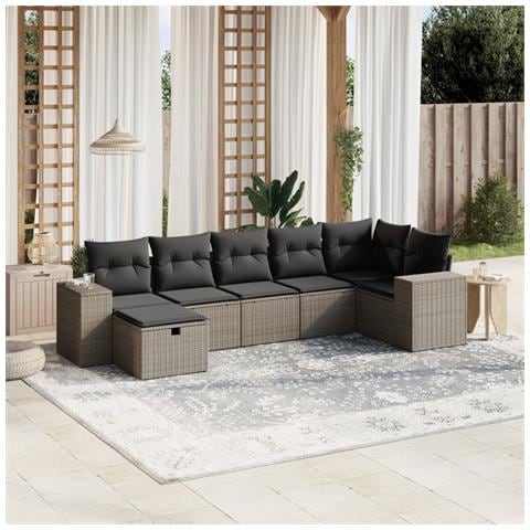Set Divani da Giardino 7pz con Cuscini Grigio Chiaro Polyrattan - Foto 2