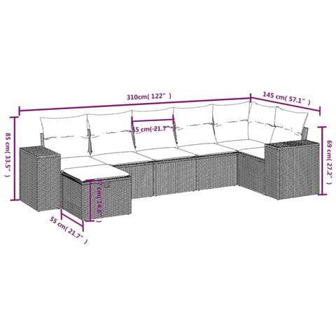 Set Divani da Giardino 7pz con Cuscini Grigio Chiaro Polyrattan - Foto 4