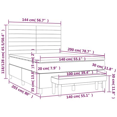 Giroletto a Molle con Materasso Grigio Scuro 140x200cm Tessuto - Foto 8