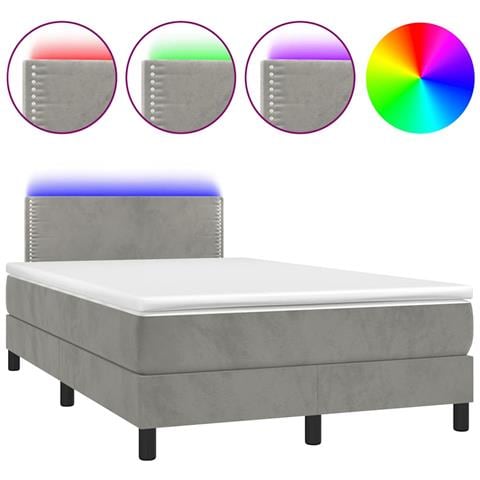 Letto a Molle Materasso e LED Grigio Chiaro 120x190 cm Velluto - Foto 1