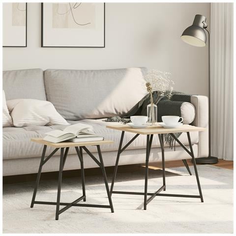 Tavolino 2 pezzi Quercia Sonoma Legno ingegnerizzato e Metallo - Foto 2