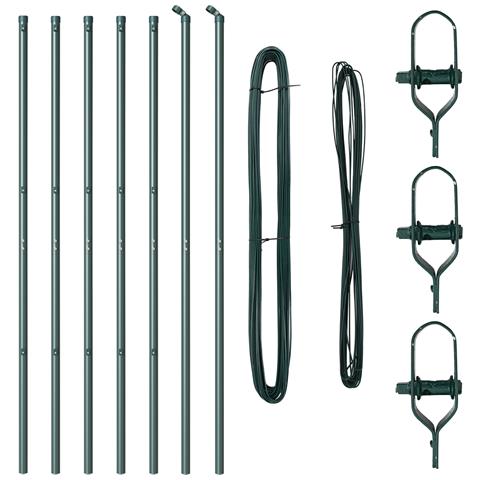 Pilastri per recinzione 7 pz Verde Ø32 mm 210 cm Acciaio zincato - Foto 1