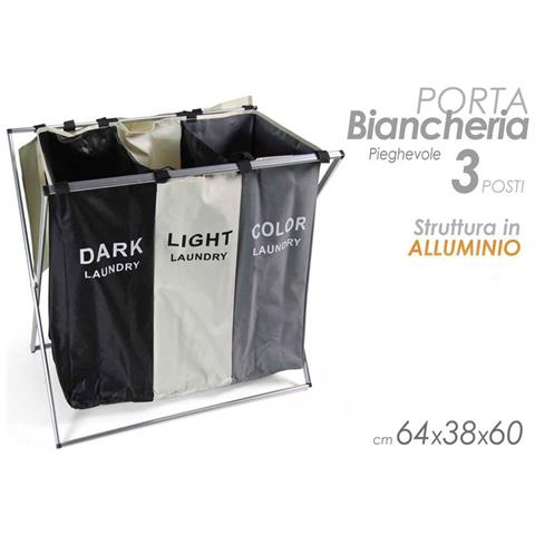 Cesto Biancheria 3 Scomparti Portabiancheria Pieghevole In Alluminio E Tessuto - Foto 2