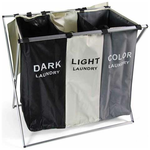 Cesto Biancheria 3 Scomparti Portabiancheria Pieghevole In Alluminio E Tessuto - Foto 3