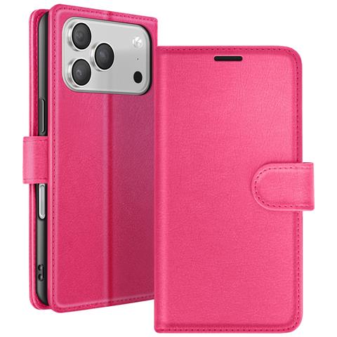 Custodia A Portafoglio Per Iphone 17 Pro Max Con Supporto E Linguetta Magnetica, Fucsia - Foto 1
