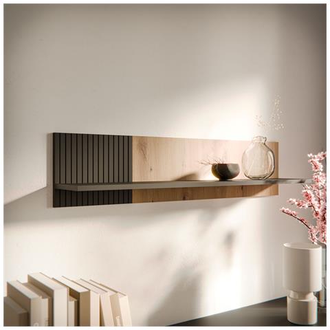 MERCI 400017 scaffale Mensola galleggiante A muro Truciolato Nero, Quercia - Foto 3