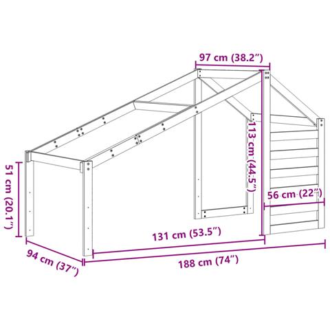 Tetto per Letto Bambini Bianco 188x97x113cm Legno Massello Pino - Foto 9