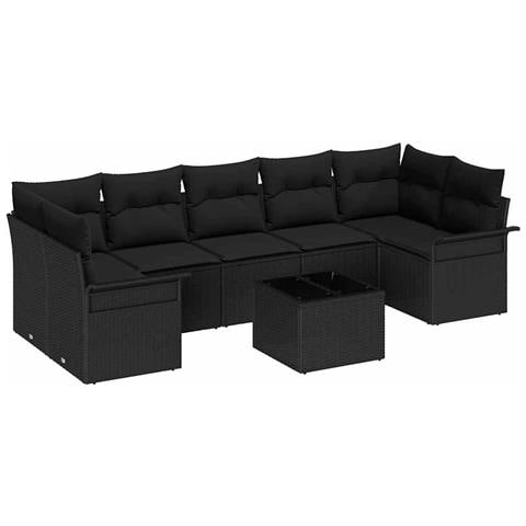 Set Divano da Giardino con cuscino 8 pcs Nero 55 x 55 x 37 cm - Foto 1
