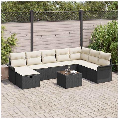 Set Divano da Giardino con cuscino 9 pcs Nero Poly Rattan - Foto 2
